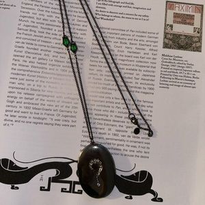 Alexis Bittar Vintage Silver Locket Green Question Mark